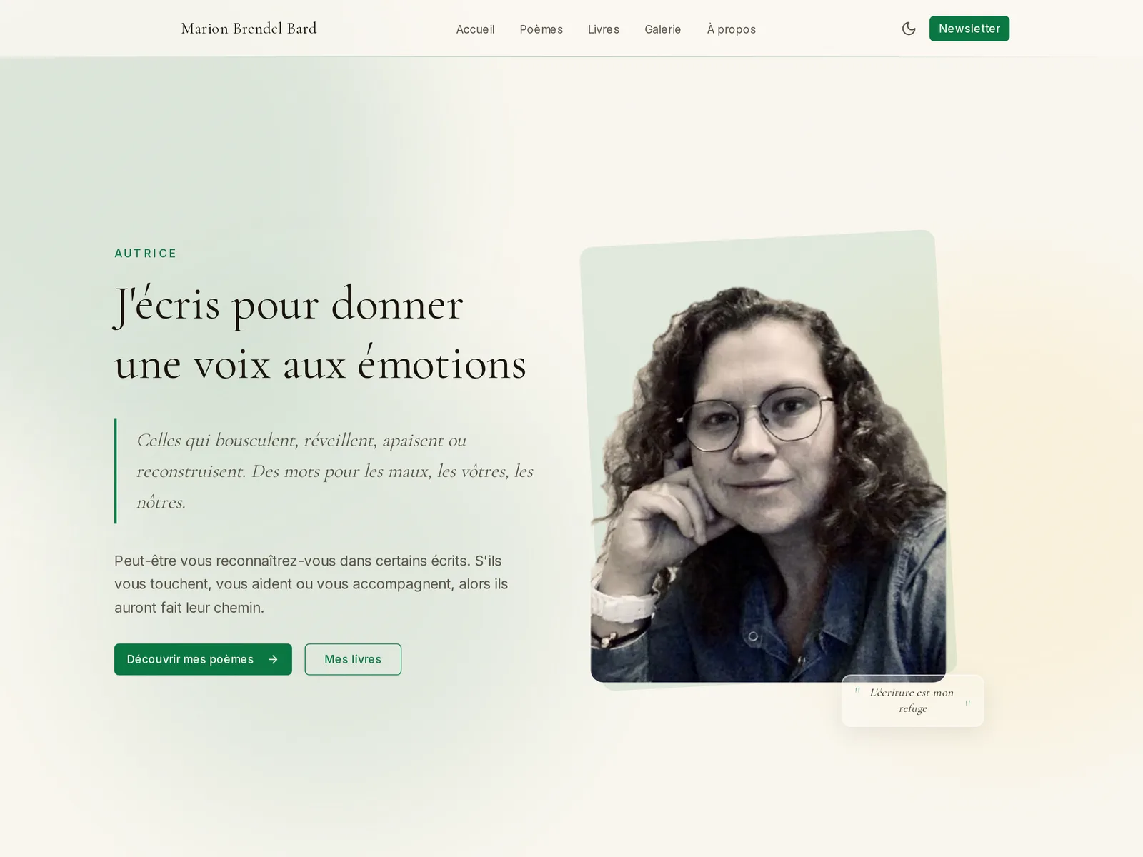 Page d'accueil du site de l'autrice Marion Brendel Bard